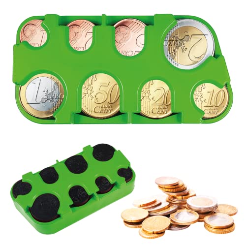 Caja Monederos de Muelle 8 Compartimentos, Dispensador Monedas Euro para Camarero, Taxista, Vendedor Ambulante, Distribuidor de Gasolina, Coche, Caja Organizador de especias (Verdes) Cover