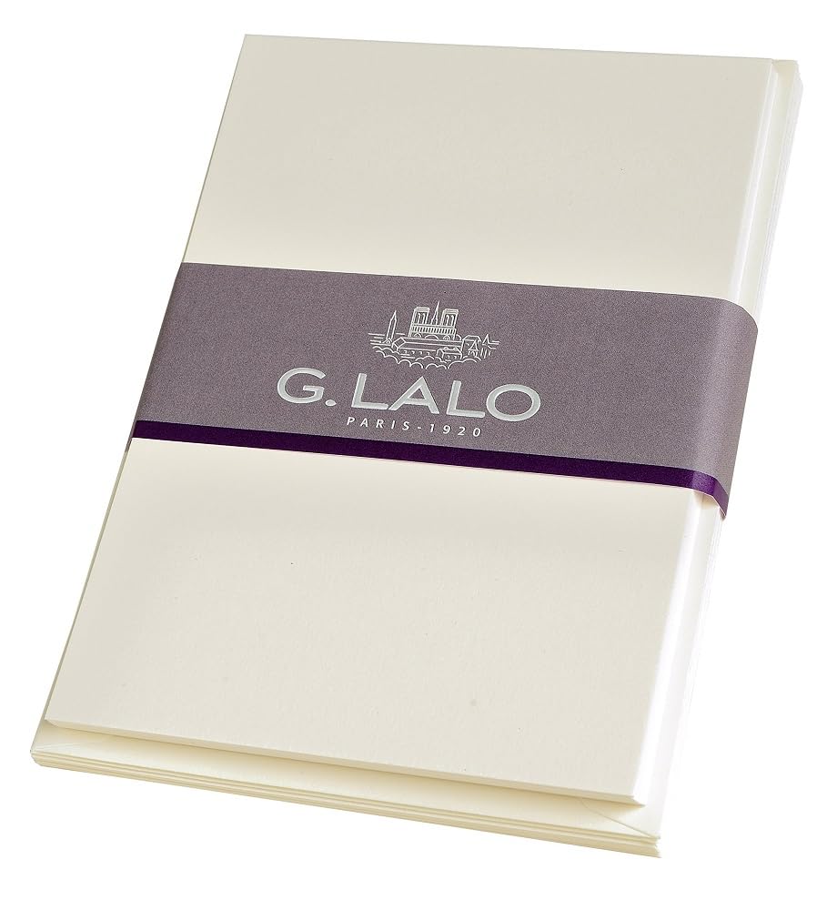 Lalo 29300L – Zestaw korespondencyjny: 10 kart wizytowych 10,7x15,2 cm 350g i 10 kopert z podszewką 11,4x16,2 cm – papier Vélin Pur Coton (aksamitny z bawełną), kolor kremowy