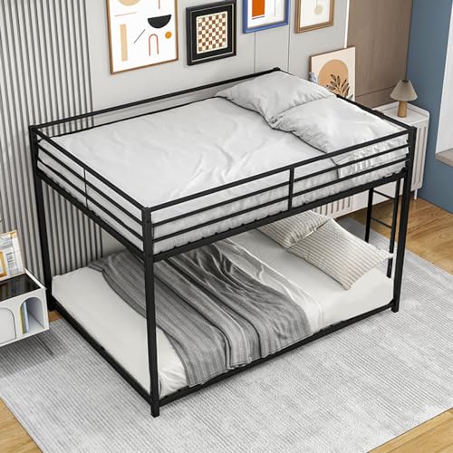 EMKK Twin Over Twin Bunk Bed with Ladders, Metal Bunkbeds for 2 Kids/Adults,Full-Length Guardrail, Noise Free Bedframe No Foundation/Box Spring Needed