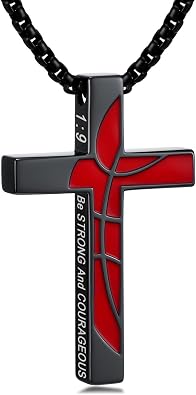 Baseball/Basketball/Football Bible Verse Cross Necklace for Men 925 Sterling Silver Black Cross Pendant Christian Gifts Sports Stuff Accessories