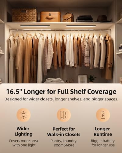 Image of EZVALO 16.5-inch Under Cabinet Lighting, 4000mAh Rechargeable Motion Sensor Light Indoor, Magnetic Closet Lights, with Dimmable & 3 Color Temps, Wireless Under Counter Lights for Kitchen (4-Pack)