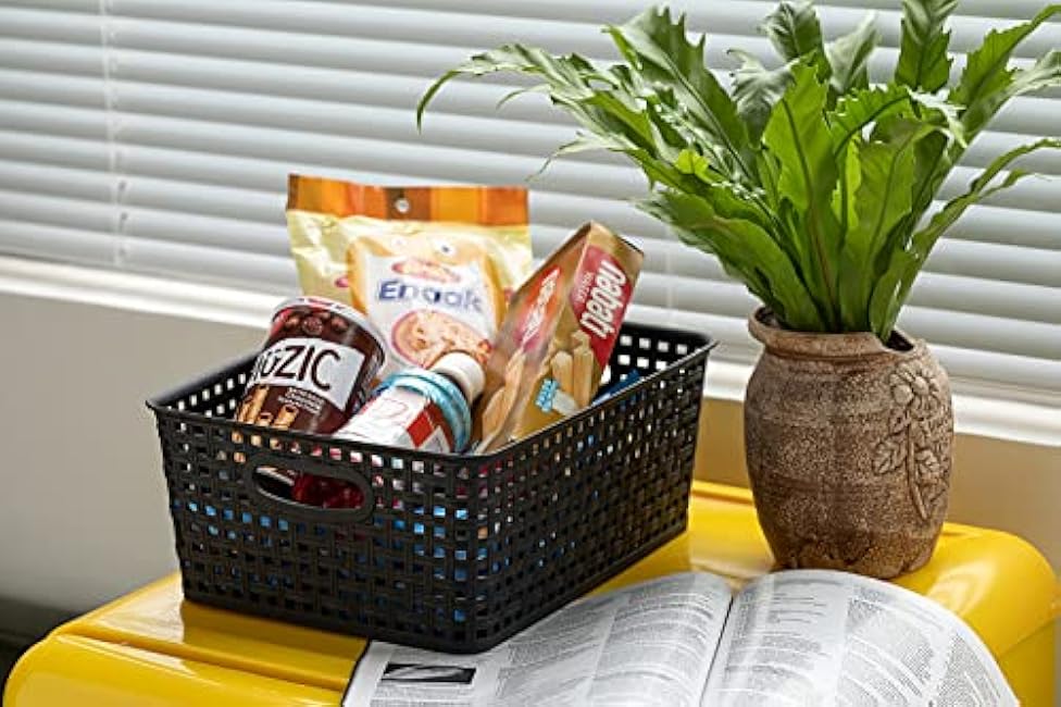 Plastic Storage Baskets for Organizing,11.42X9X4.7,Pack of 4 (Black)