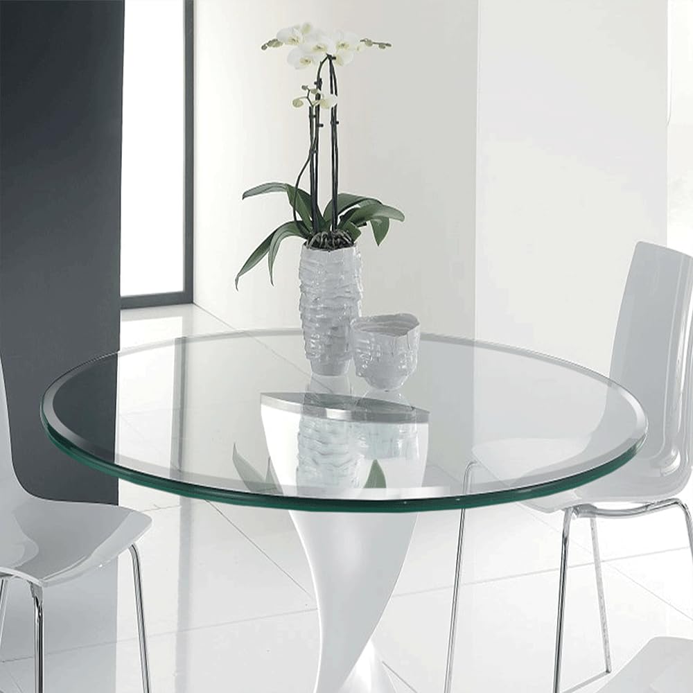 33 Inch Round Tempered Glass Table Top - 1/2 Inch Thick With Beveled Edge For Dining, Patio, Coffee Tables