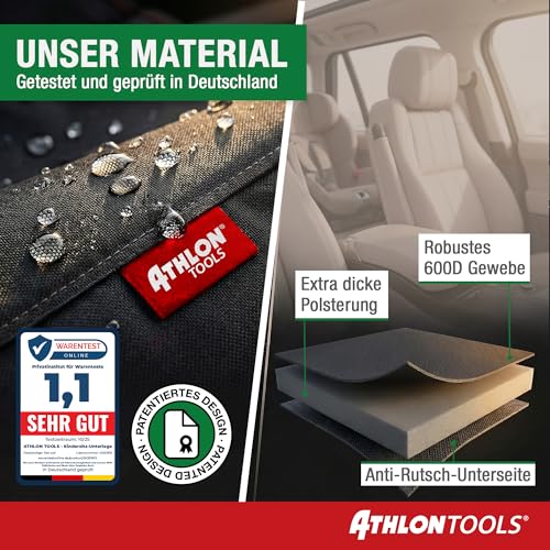 ATHLON TOOLS 2X Kindersitzunterlage mit Seitenschutz - Optimale Passform - Isofix kompatibel - Dick gepolstert - für Kindersitze, Babyschalen und Sitzerhöhungen - Patentiertes Design