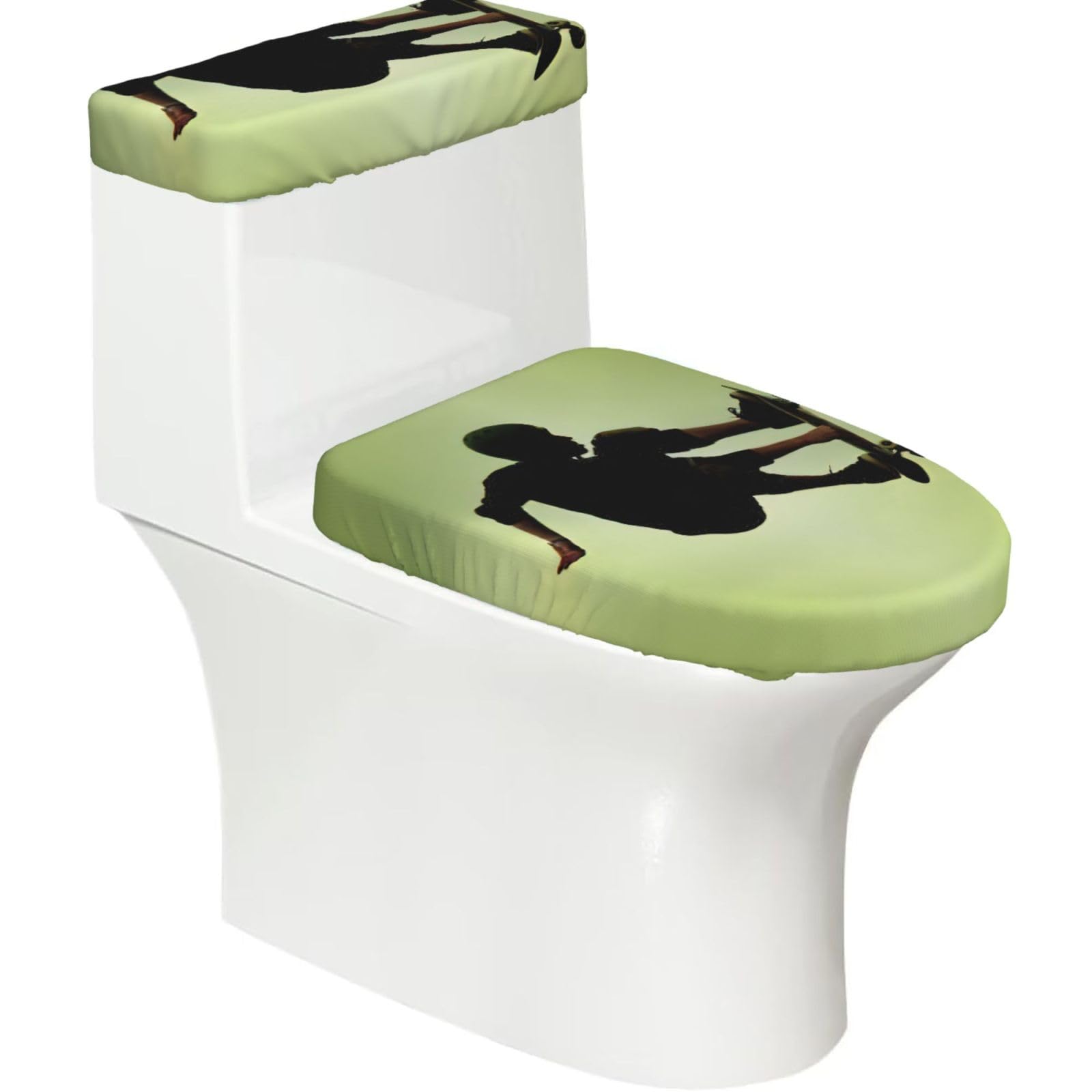 Skateboard Print Bathroom Decor Toilet Lid Cover And Tank Covers, Restroom Accessories Fits Most Round