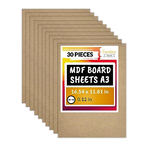 Creative Deco 30 x A3 MDF Board Sheet | 420 x 300 x 3 mm | Perfect for Laser Cutting, CNC Router, Modelling, Fretwork, Scroll Saw