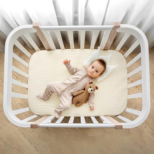 Image of lulumoon Muslin Bassinet Sheets for Baby: Soft Bedside Sleeper Bassinet Fitted Sheets for Boys and Girls