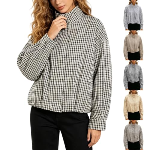 Plaid Bomber Jacket Women Stand Collar Zip Up Coat Casual Long Sleeve Outerwear With Pockets - image 1