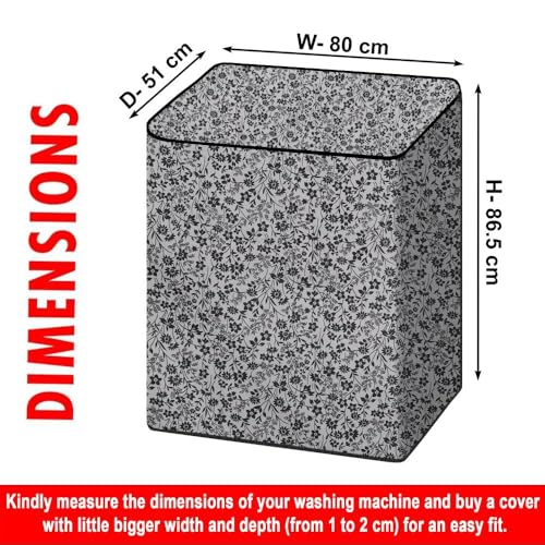 Image of The Furnishing Tree Semi-Automatic Top Load Washing Machine Cover | Waterproof & Dustproof | Easy to Clean | Durable & Washable, Monochrome Floral Vine Print Polyester (51x80x86.5 CM)