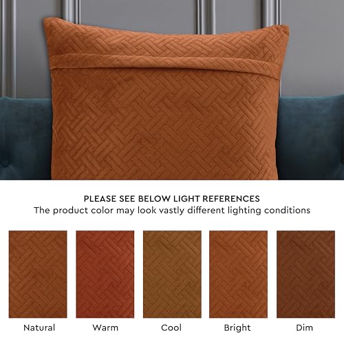 Image of Encasa XO Velvet Cushion Covers, No Inserts, Set of 2, Orange | 20 inchx20 inch | Both Side Fabric | Hidden Zipper Closure | Solid Color | Fade & Shrink Resistant | Machine Washable