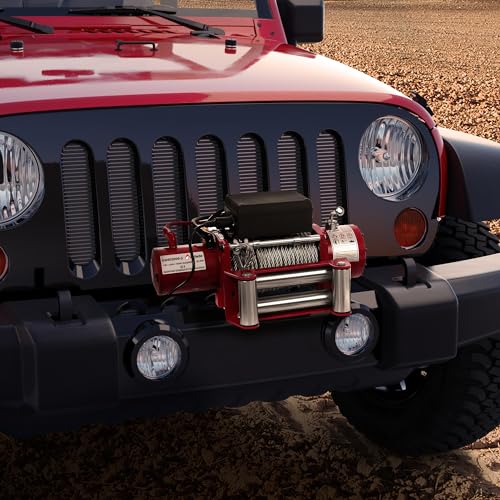 Electric Winch 12V with Radio Remote Control - 5909 kg 13000 lbs, 6 HP Power Offroad 4x4 Motor Winch Pulley Forst Cable with Steel Cable, Red