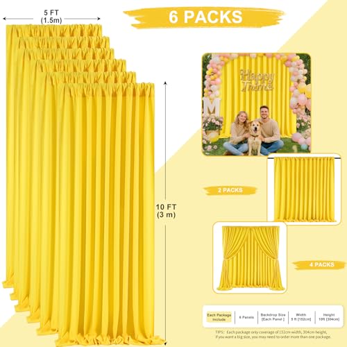 Image of Yellow Backdrop Curtains Drapes 6 Panels 5ft x 10ft Polyester Birthday Backdrop for Photo Party Stage Window Decorations