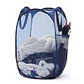 Collapsible Pop Up Laundry Basket, Hamper with Sturdy Handles and Side Pocket - Mesh Portable Foldable Dirty Clothes Hamper for Dorm, Laundry room, Bathroom and Travel Storage, Navy Blue