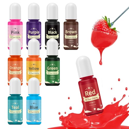 Oil Based Food Coloring for Chocolate, 10 Colors Oil Food Dye Set for Candy Melts, Food Grade Edible Oil Food Dye for Baking, Cake Decorating, Fondant and Frosting (.35 Fl. Oz Bottles)