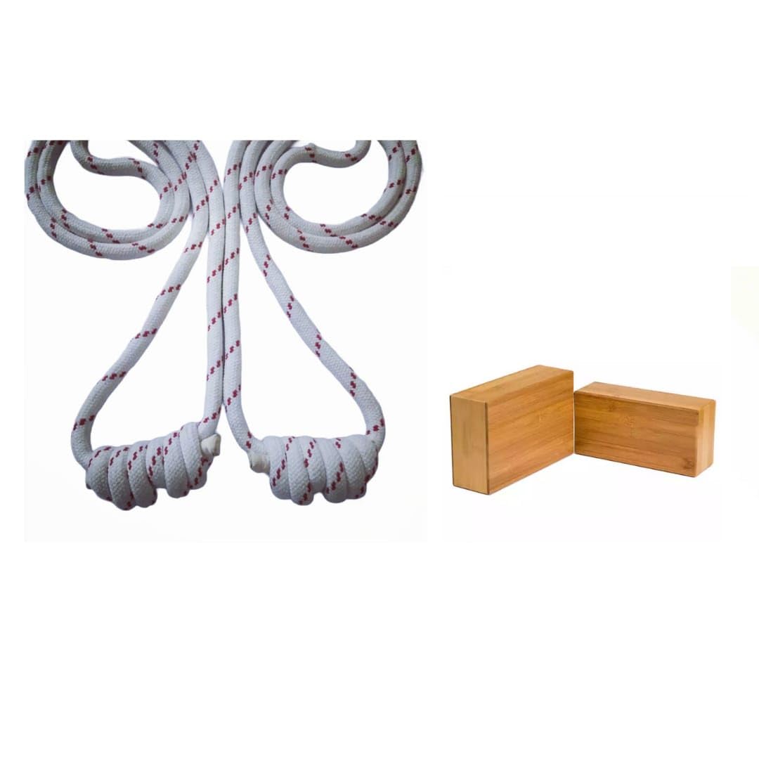 YOGA-NATIONYoga Wall Ropes (Set of 4 ropes-2 long 2 small)+ 2 Yoga blocks,Yoga Ropes white, Medical yoga ropes, therapeutic yoga use, gift for her