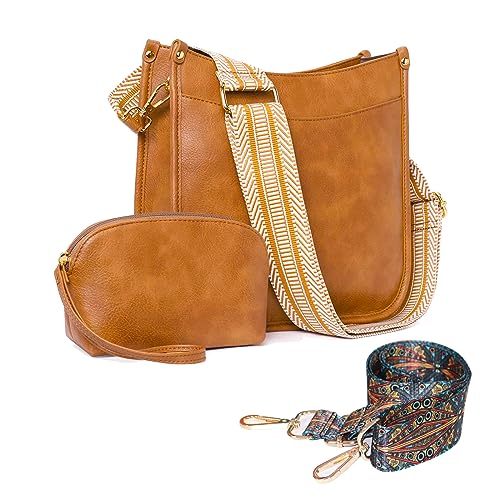 Women's Shoulder Handbags Fashion Leather Crossbody Bag Hobo Handbags Wallet Set Shoulder Purse for Women with 2PCS Adjustable Strap（Brown