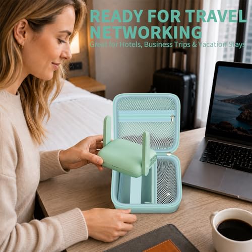 Image of Hard Travel Router Case Compatible with GL.iNet Slate 7 for GL-BE3600 /GL-MT3600BE / /SFT1200 /MT3000 /AXT1800 /A1300, Portable Router Storage Box with Mesh Pocket for Accessories, Mint Green (Case Only)