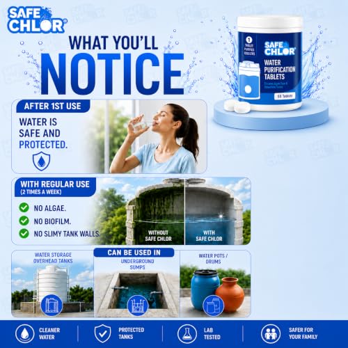 Image of Water Tank Cleaning Tablets | Water Purification Chlorine Tablets for Tank 1 Tablet for 6000 Liters | 30 Tabs