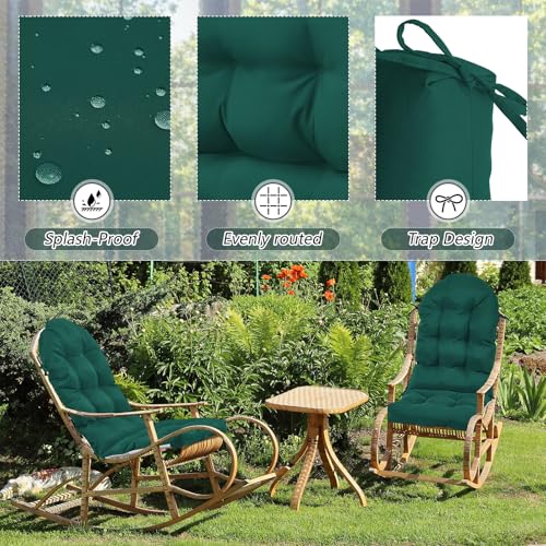 Image of Geelin 2 Pcs Outdoor Patio Chair Cushion Thick High Back Adirondack Chair Cushion Tufted Weather & Fade Resistant Anti-Slip Outside Rocking Chairs Pads with Ties 44 x 19 x 4 Inch (Dark Green)