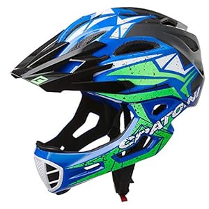 Cratoni C-Maniac Pro fietshelm Downhill BMX fullfacehelm kinbeugel mountainbikehelm (zwart-blauw-groen, M-L (54-58 cm)