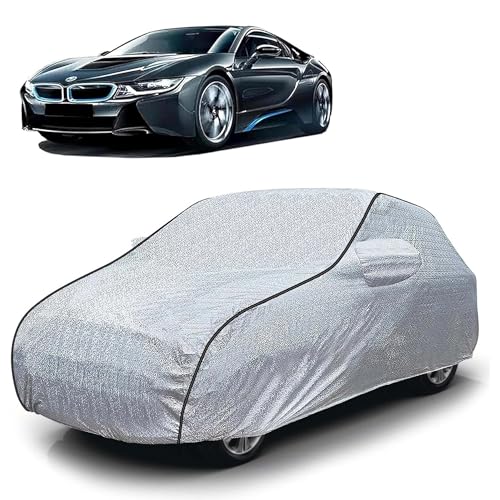 Image of Sulfar 100% Waterproof Car Body Cover Compatible with Mirror for BMW i8 (Triple Stitched, Full Bottom Elastic, Magic Silver with Black Piping)