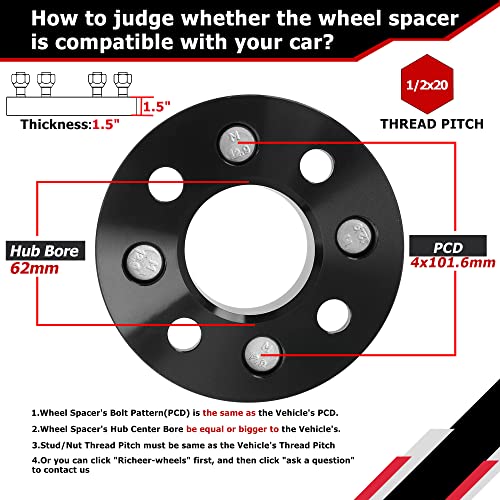 Richeer 4X4 Wheel Spacers For Ez Go Ezgo Club Car Golf Carts And Atv Vehicles, 4 Pcs 1.5 Inch 4X101.6Mm Wheel Spacers With 1/2 X20 Studs & 62Mmmm Center Bore #TOP2
