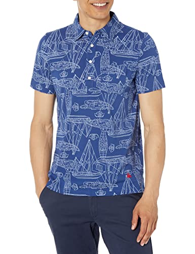 Brooks Brothers Men's Short Sleeve Cotton Jersey Boat Print Polo Shirt, Blue, Medium