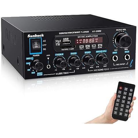 Sunbuck Small Amplifier, Stereo Receiver for Home Audio, 2 Channel Stereo Amplifier, Power Amplifier Max 400Wx2 Output, Bluetooth Amplifier with RCA/USB/FM/AUX, Receiver for Speakers, AS-35BU Cover
