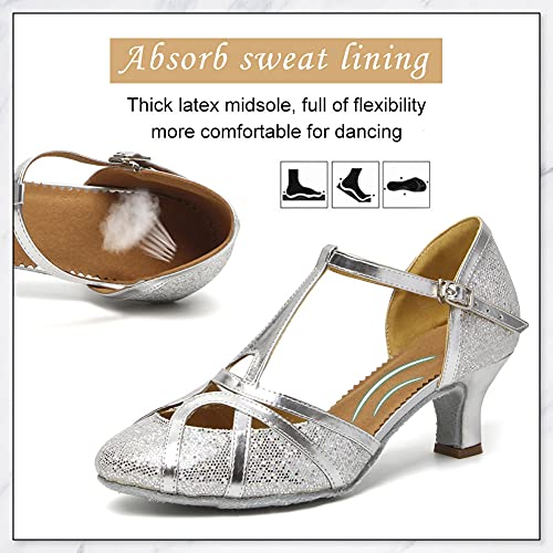 DKZSYIM Glitter Women Latin Dance Shoes Closed Toe Ballroom Salsa Tango Practice Performence Party Dancing Shoes,Model N5113