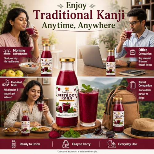 Image of Earthy Bite Beetroot Kanji 250ml | Perfect Natural Fermented Drink | Made with Mustard Seeds Himalayan Pink Salt and Water | Gut Friendly | No Preservatives or Artificial Additives