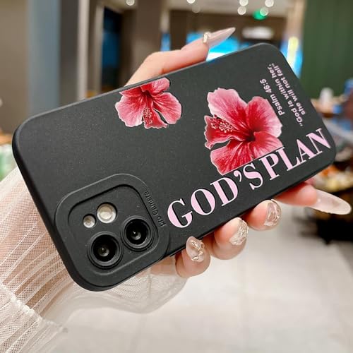 Coque iPhone 11 God's Plan noire en TPU souple antichoc motif floral