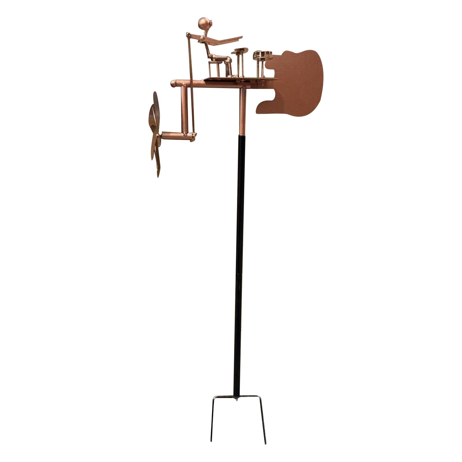 Mulino a vento per batteristi, decorazione da giardino, statua musicale steampunk percussionista statua all'aperto in metallo per patio prato