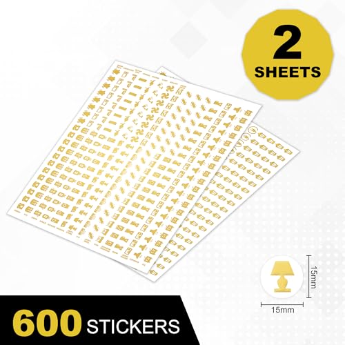 Image of GLUN Electric Self-Adhesive Board Switch Plastic Surface Stickers, 38 Icons 600 Stickers Set Bright Golden Colors, for All Types of Appliances Or Machinery, Fan, Light, Fridge, AC, Switch Stickers