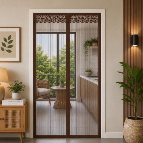 Image of Polyester Magnetic Mosquito Net for Door 210 * 100cm | Mosquito Curtain for All Types & Sizes Door Nets for Mosquitoes Auto-Closing Insect Screen to Keep Mosquitoes Out Black (1, Brown, 200 * 100cm)