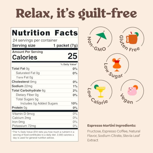 Image of Craftmix Espresso Martini Cocktail & Mocktail Drink Mixer, Pack of 24 | Skinny Mixes, Water Flavoring Packets, Made with Real Coffee Beans, Vegan Low-Carb, Low-Sugar, Non-GMO, Dairy Free