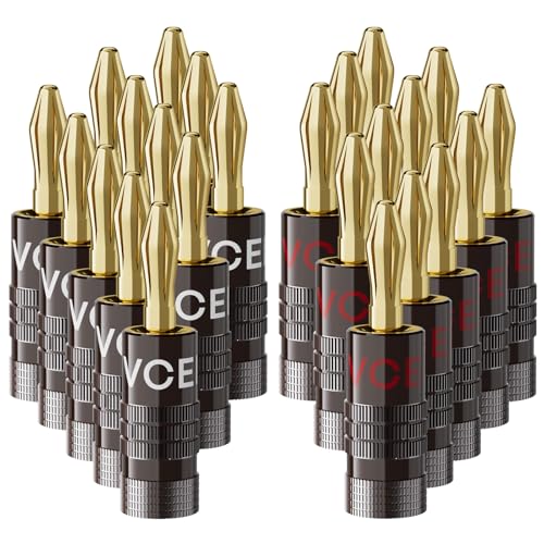 VCELINK 4mm Banana Plugs, Speaker Wire Connectors, 24K Gold Plated Dual-Screw Type for 12-18 AWG Wire, Wall Plate, Audio/Video Receiver, Sound Systems, and Home Theater(12 Pairs (24 pcs))
