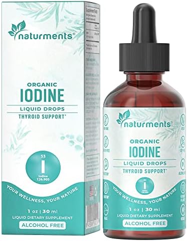 Naturments Iodine Drops Organic Liquid Supplement | Thyroid Support, Hormone Balance, Optimal Weight and Detox Cleanse | Potassium Iodide | Non-GMO, Vegan, Alcohol-Free (1 Year Supply) 1 Fl Oz- 30mL