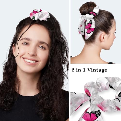 Image of Colored Butterflies Scrub Caps Women, Adjustable Working Cap with Button, Surgical Caps with Bow Hair Scrunchy