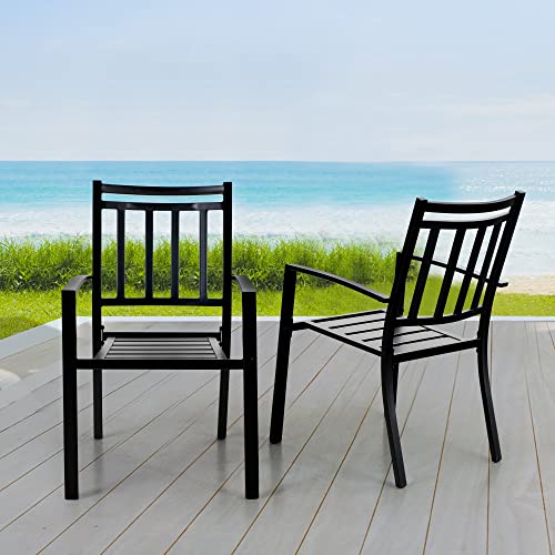 Sophia & William Patio Dining Chairs Set Of 2, Black Metal Outdoor Dining Chairs,E-Coating Metal Frame Stackable Patio Dining Chairs,Wrought Iron Outdoor Chairs For Garden Backyard,300 Lbs #TOP30