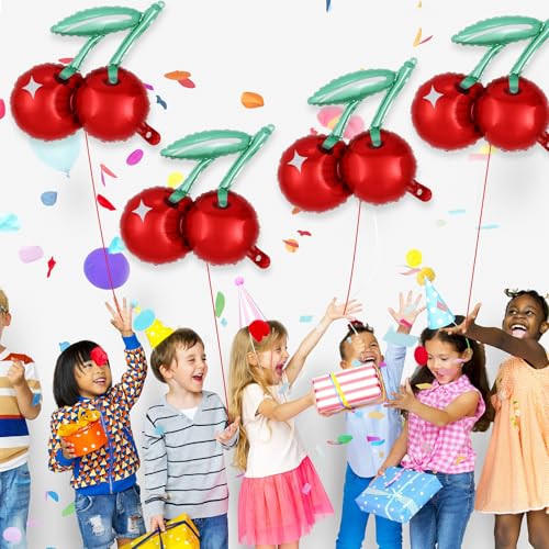Image of 6 Pcs Cherry Balloons, 20 Inch Cute Cherry Foil Balloon, Red Fruit Mylar Balloons for Cherry Summer Themed Birthday Party Decoration Baby Shower (Pack of 2)