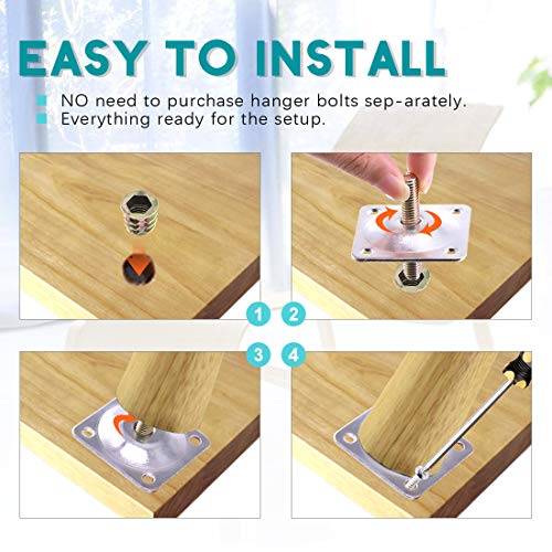 Swpeet 8 Sets Leg Mounting Plates With Hanger Bolts Screws, Furniture Leg Attachment Plates Industrial Strength T-Plate M8 Sofa Legs With Hanger Bolts #TOP19
