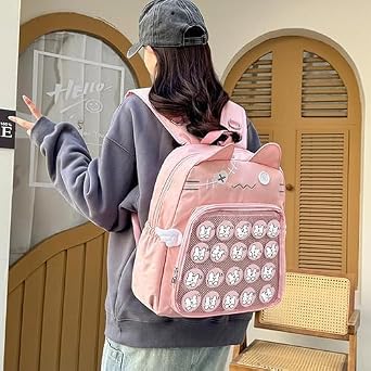 Kawaii Emo Backpack for Girls College Kids - Kitty Ita Cosplay School Bag with Anime Display Insert & Pins
