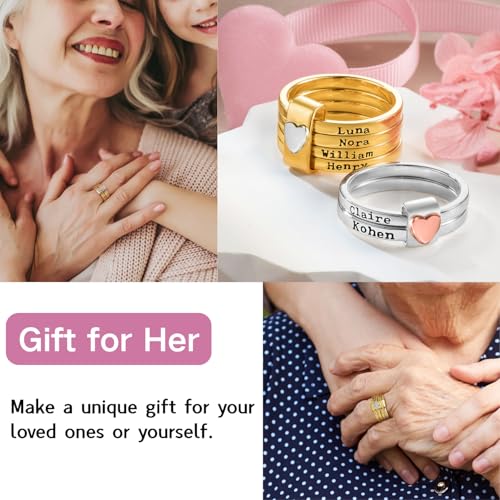 CALLIE Personalized Stackable Rings for Women, Engraved 2-5 Names Heart Sterling Silver Rings Womens Jewelry, Christmas Mother's Day Birthday Gift for Mom Grandma4