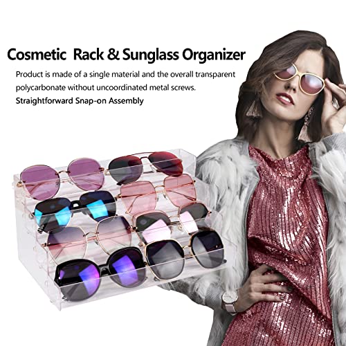 Bvanq 4 Tier Sunglasses Organizer Acrylic Sunglass Holder Nail Polish Organizer Countertop Stand Display No Tool Needed&No Pungent Acrylic Glue Assembly For Highlighting Glasses,Makeup,Essential Oil #TOP2