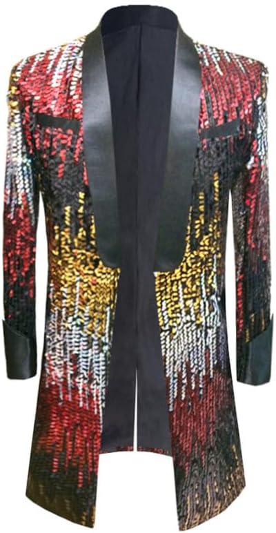 Men's Tuxedo Fashion Sequin Shawl Lapel Jackets Blazers Show Dress Dinner Party Wedding Swallowtail