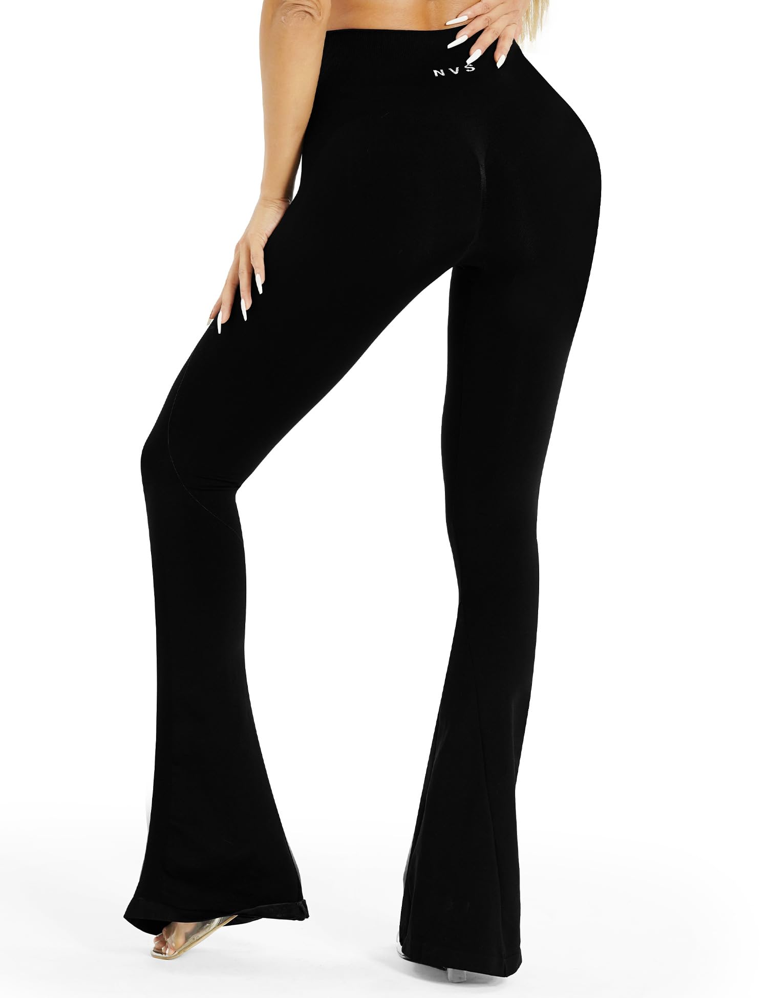 NEWVISISTER Flare Workout Leggings for Women Tummy Control Seamless Scrunch Butt Gym Leggings High Waisted Yoga Pants, Black, Small