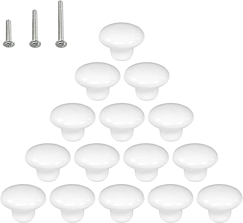 Vista 86 de HUAMULAN 15 pomos de cerámica brillante con botón redondo de hongo, vestidor, tiradores vintage, manijas de puerta, armario, cajón, diámetro de 1.5