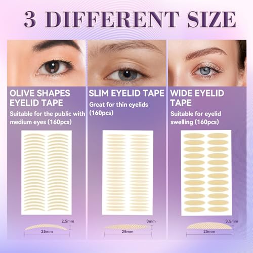 Eyeellyn Eyelid Lifter Strips 480PCS, Double Eyelid Tape, 3 Different Shapes Invisible Eyelid Tape, Set for Droopy, Uneven or Hooded Eyes, Instant Eye Lift Without Surgery, with Fork Rods and Tweezers