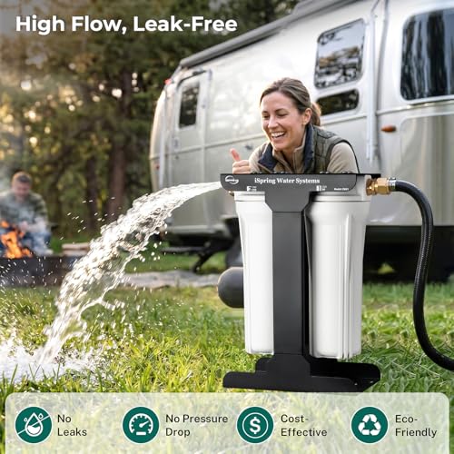 Image of iSpring 2-Stage RV Water Filter System, Removes up to 99% Contaminants, Including Chlorine, Sediment, Sand, Dirt, Odor, and Color, Leak-Free Brass Fittings, External Mounting Bracket, Model: CW21