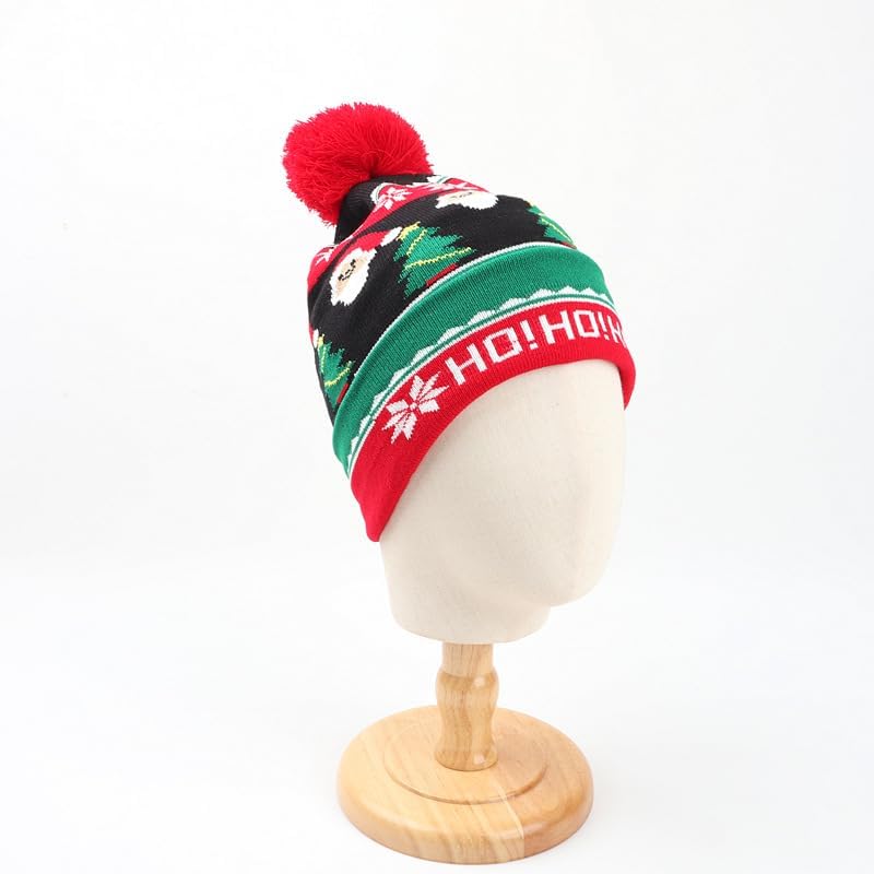 Christmas Hat - Unisex Knit Beanie with Pom Pom, Santa Claus Pattern, Holiday Winter Christmas Hat Knit Cap - Image 6